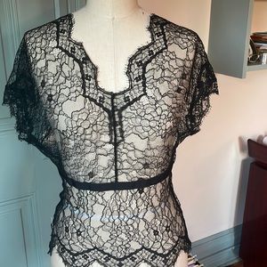 Fitted French lace sheer top no label